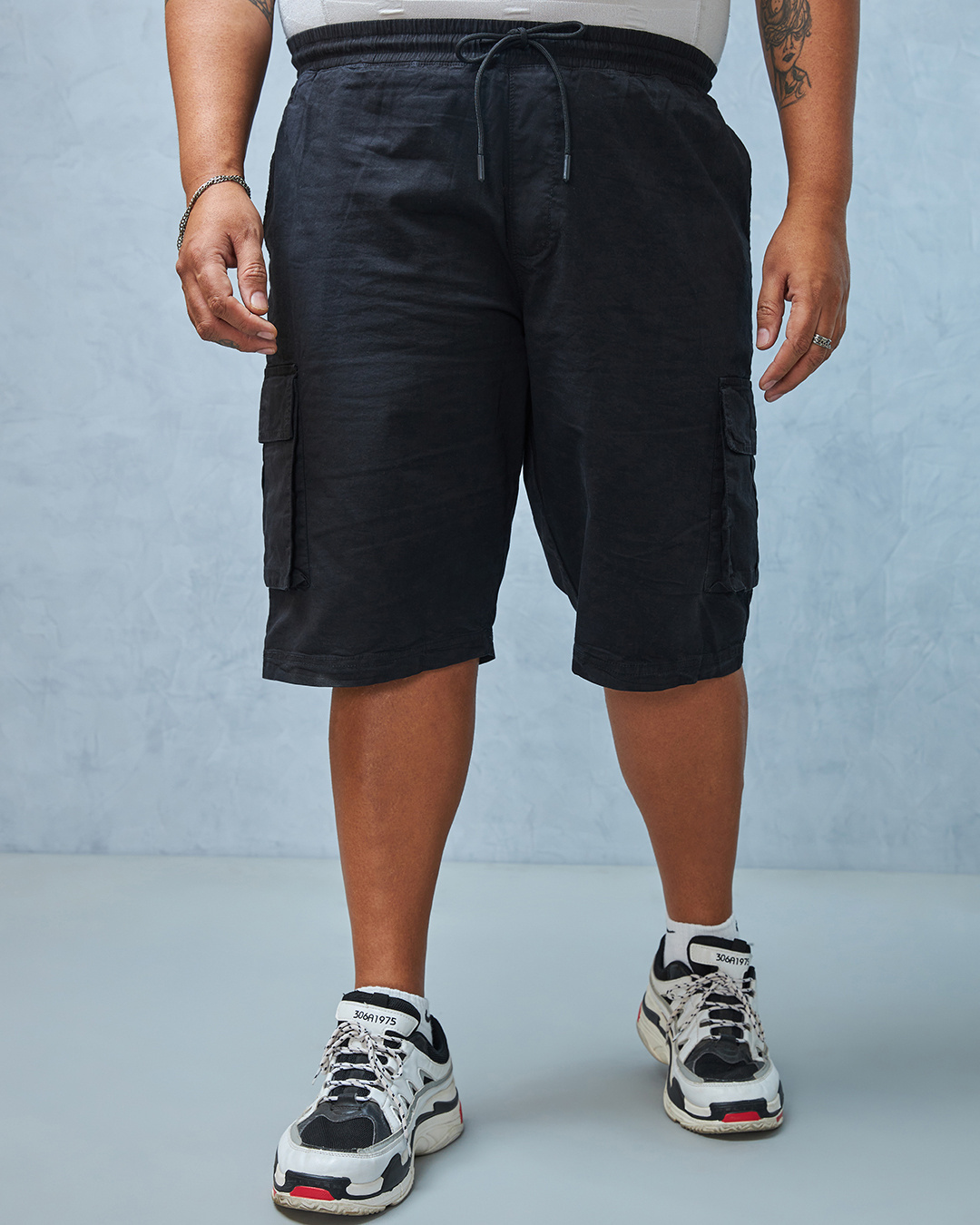 Shop Men's Black Plus Size Cargo Shorts-Back