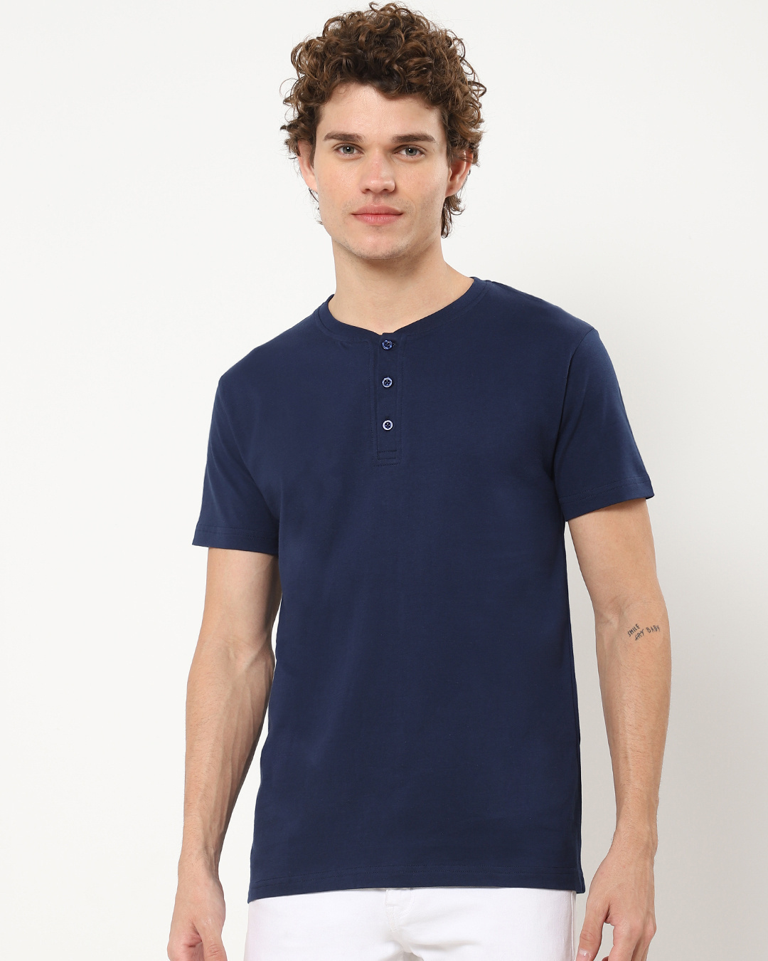 Shop Men's Pageant Blue Henley T-shirt-Back