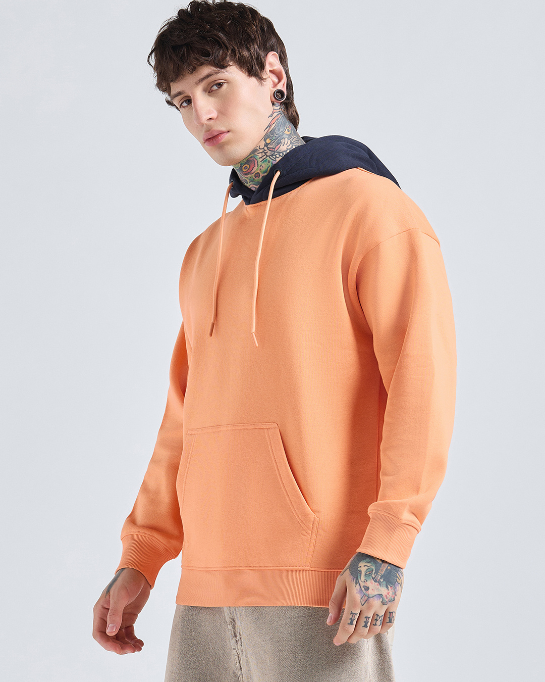 Shop Men's Peach Cobbler & Navy Blue Oversized Hoodies-Back