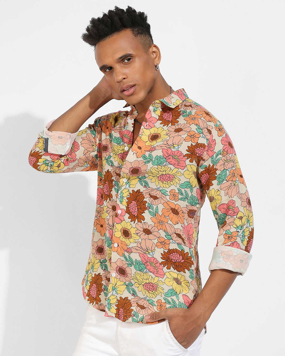 Shop Men's Peach All Over Floral Printed Shirt-Back