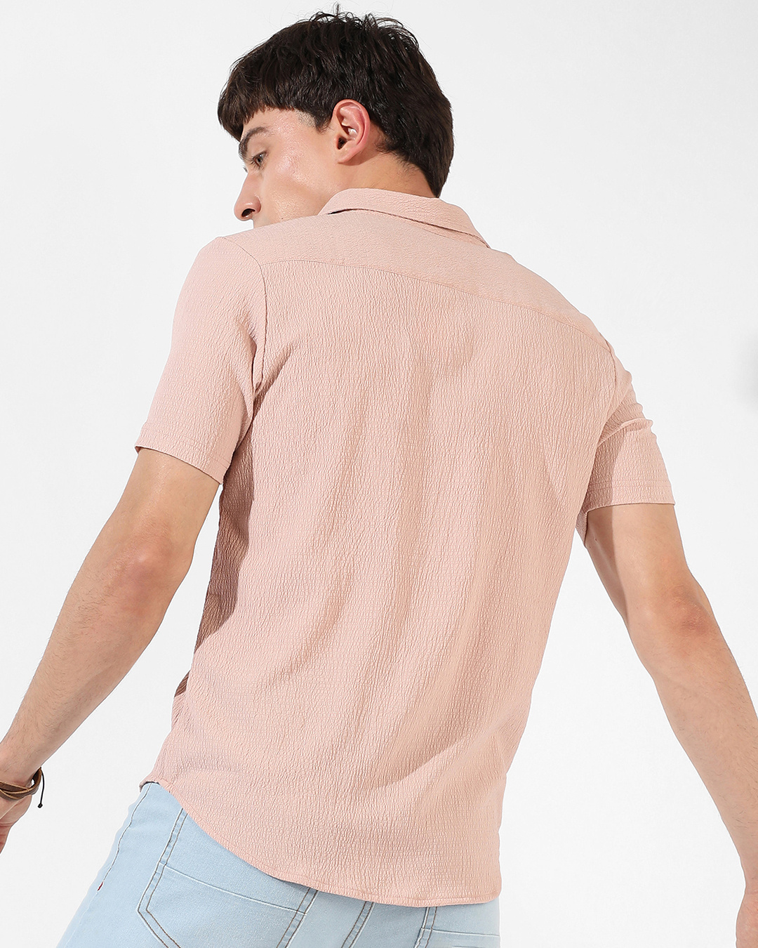 Shop Men's Peach Textured Shirt-Back