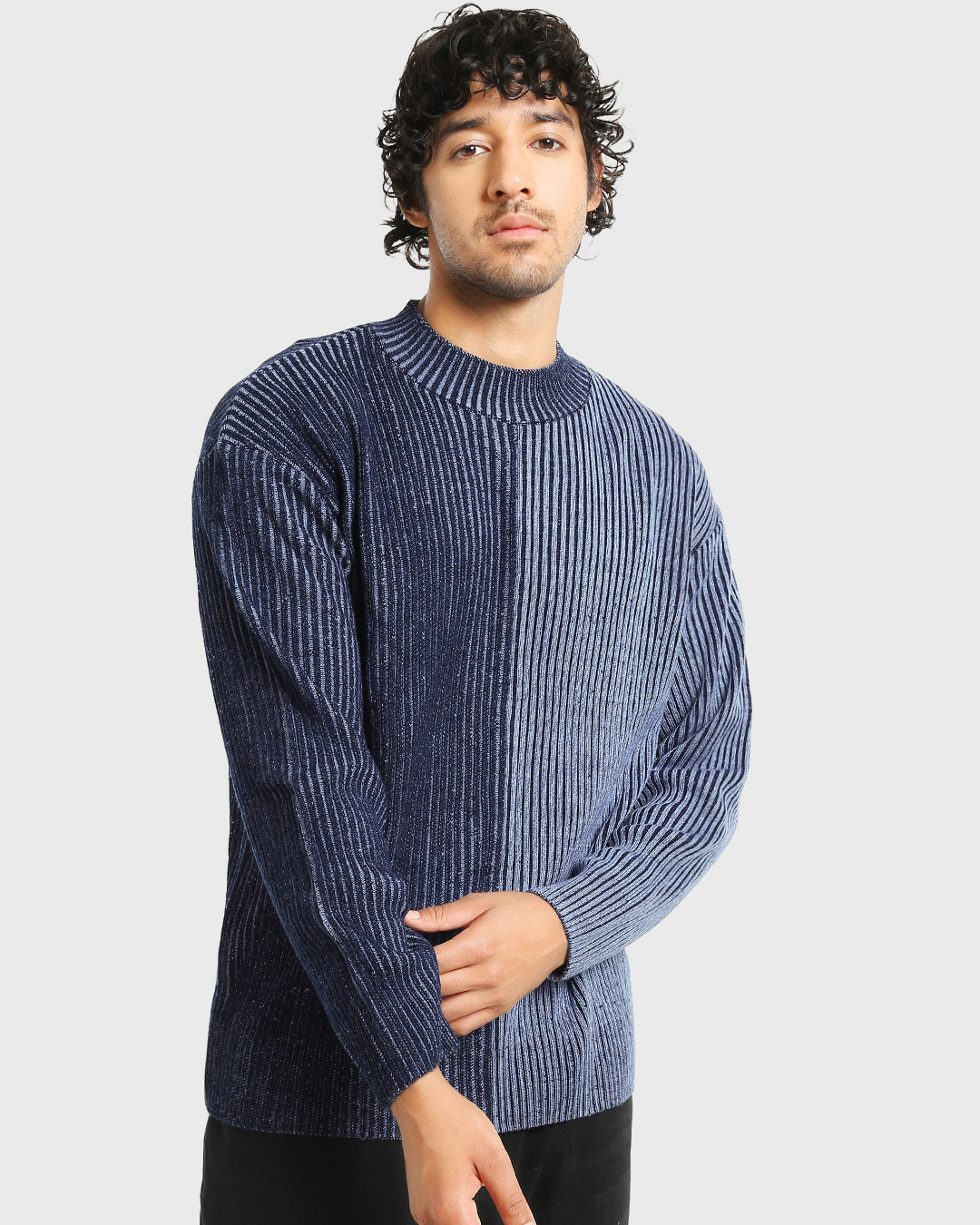 Shop Men's Peagant Blue Color Block Oversized Sweater-Back