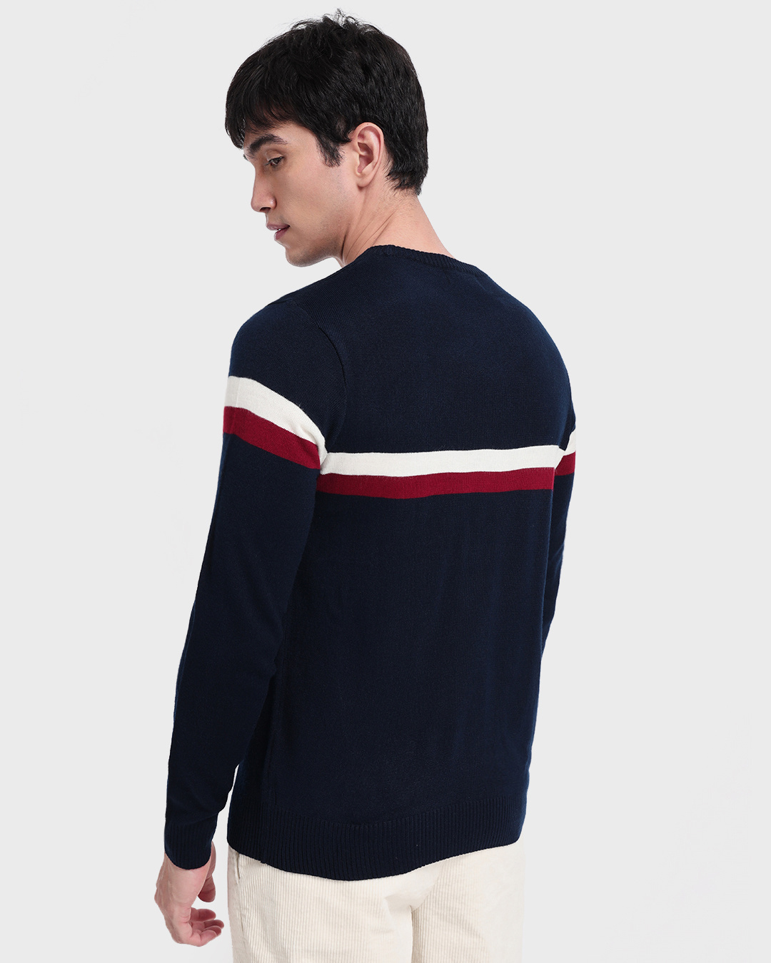 Shop Men's Blue Dual Striped Sweater-Back