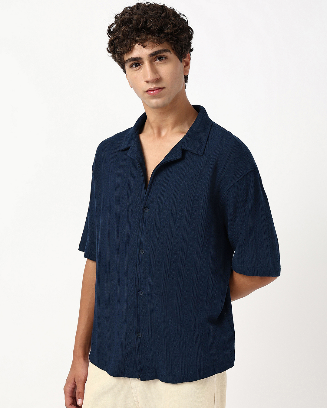 Shop Men's Peageant Blue Textured Oversized Shirt-Back