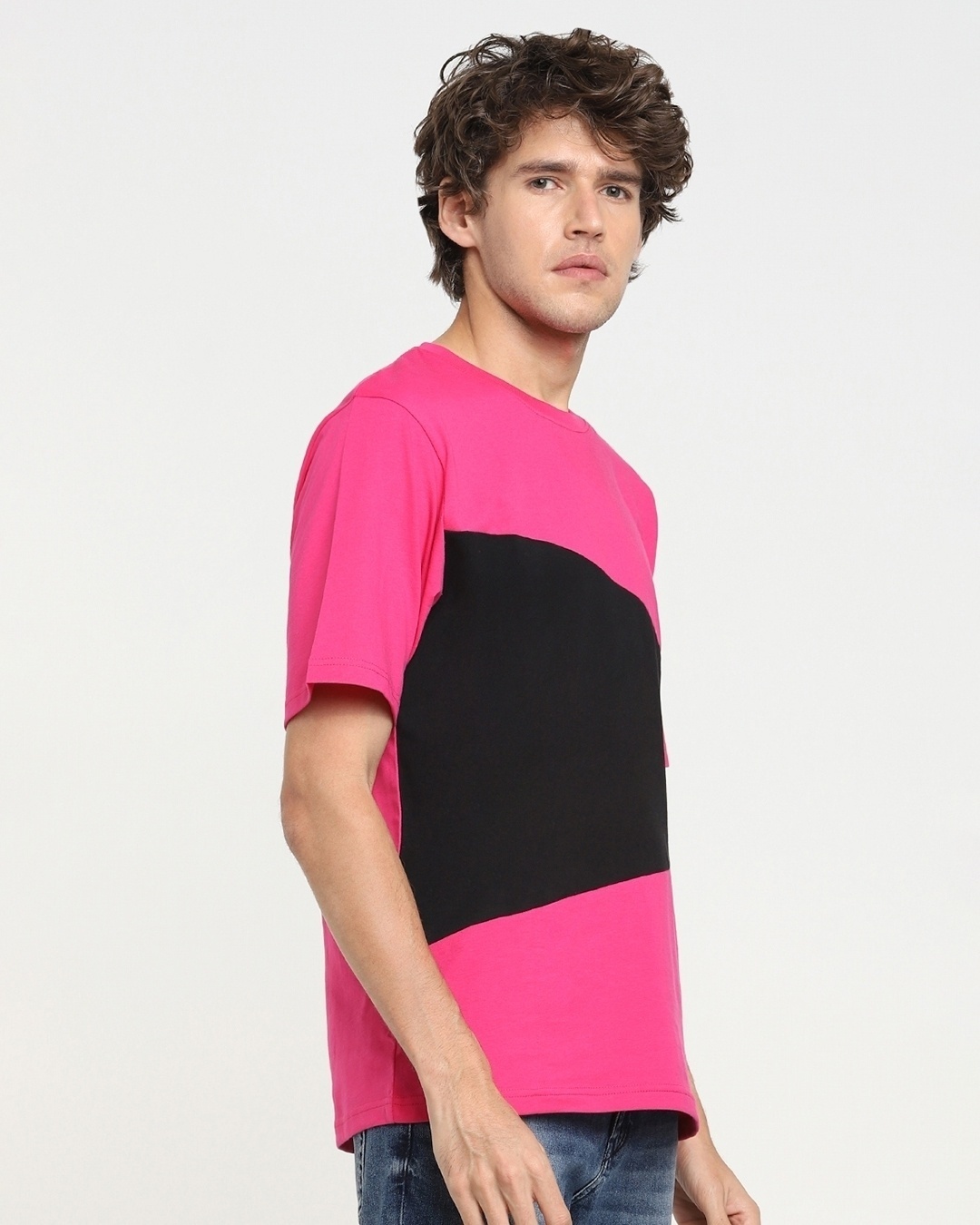 Shop Men's Peppy Pink Color Block Oversized T-shirt-Back