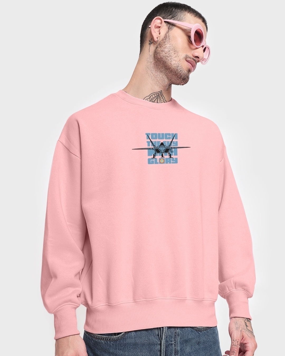Shop Men's Pink Airborne Fleet Graphic Printed Oversized Sweatshirt-Back
