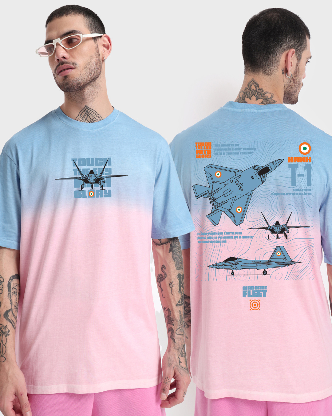Buy Men's Pink & Blue Airborne Fleet Tie & Dye Oversized Tshirt Online