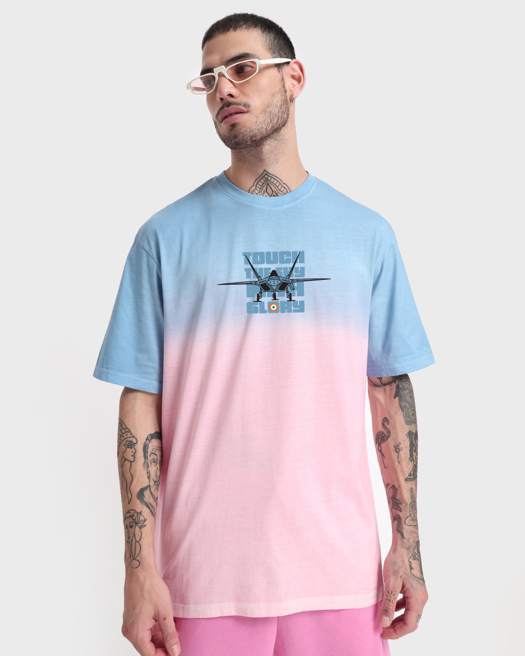 Buy Men's Pink & Blue Airborne Fleet Tie & Dye Oversized Tshirt Online