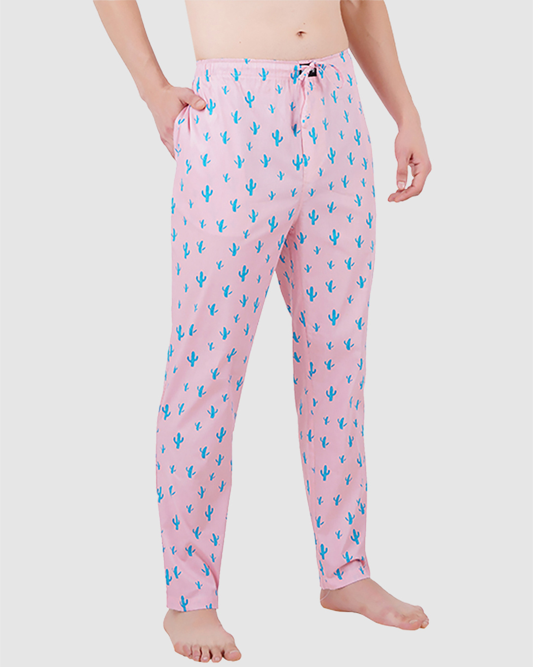 Shop Men's Pink All Over Cactus Printed Cotton Pyjamas-Back