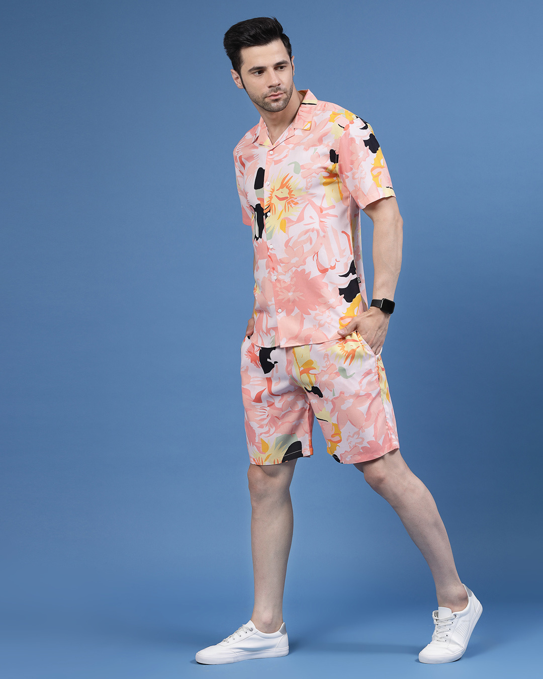 Shop Men's Pink All Over Floral Printed Slim Fit Co-ordinates-Back