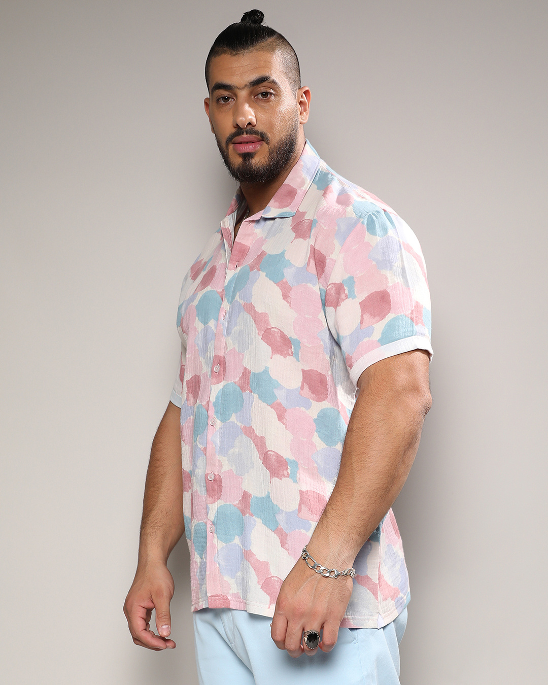 Shop Men's Blush Pink & Light Blue All Over Printed Oversized Plus Size Shirt-Back