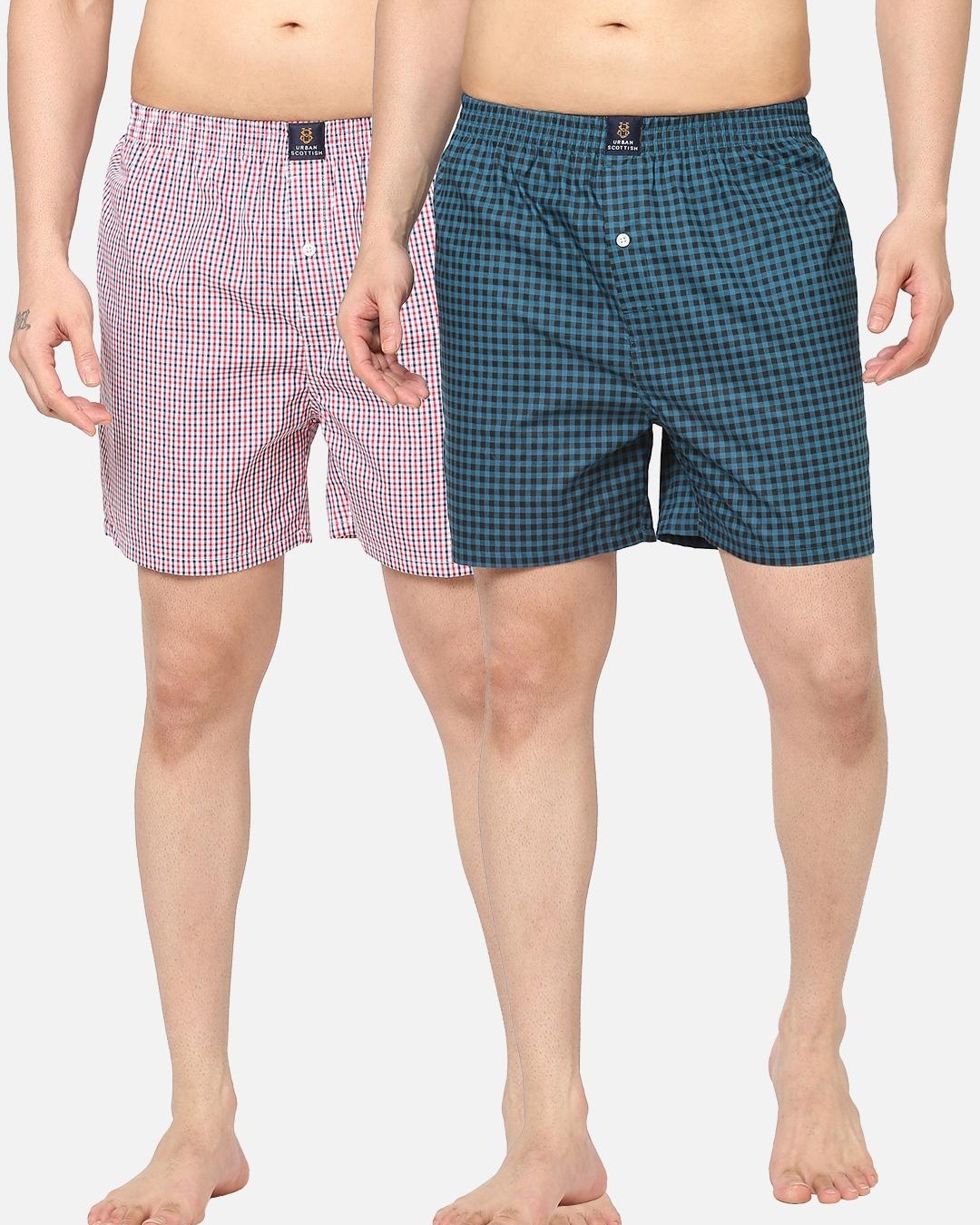 Buy Pack of 2 Men's Pink & Blue Checked Boxers Online in India at Bewakoof