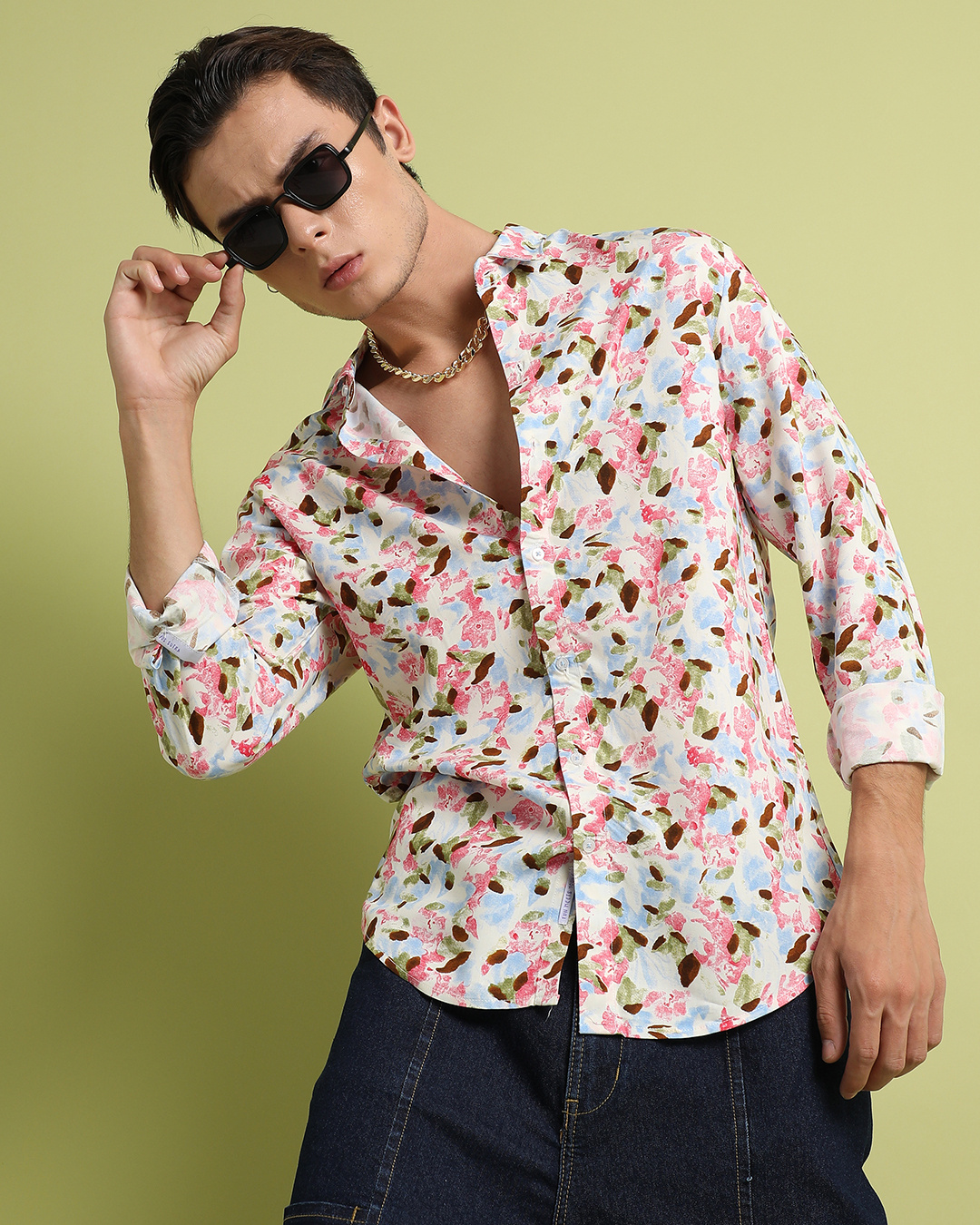 Buy Men's Pink & Blue Leaf Strokes Printed Shirt Online at Bewakoof