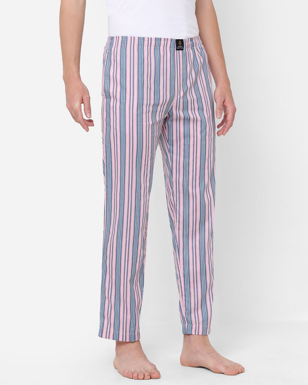 Shop Men's Pink & Blue Striped Cotton Lounge Pants-Back