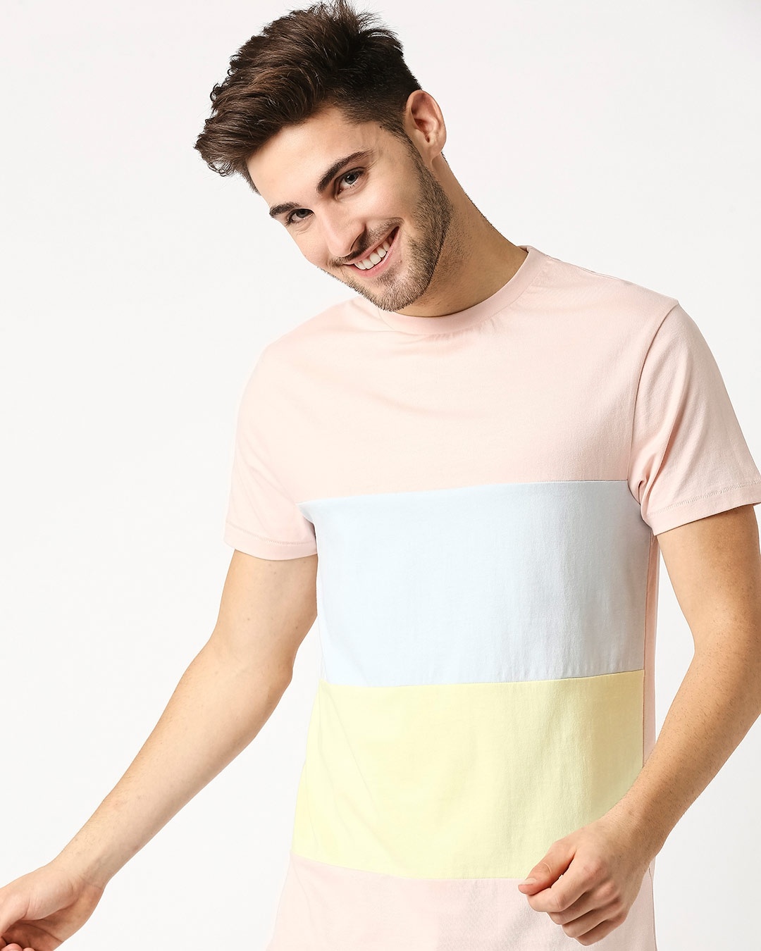 Shop Men's Pink & Blue Color Block T-shirt-Back