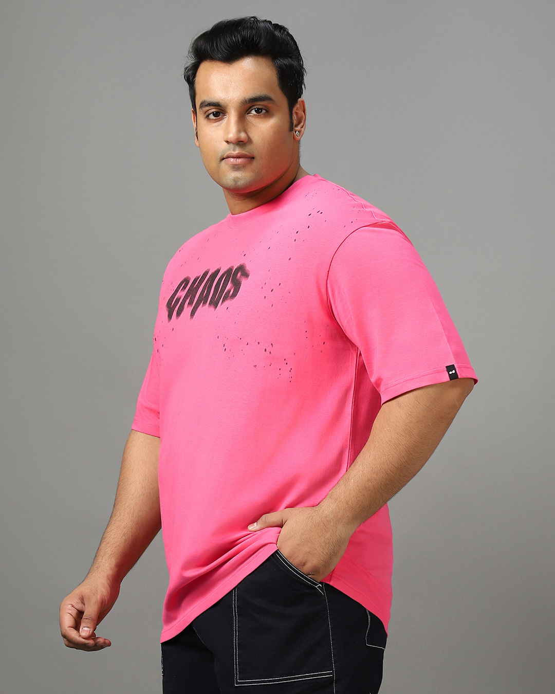 Shop Men's Pink Chaos Typography Oversized Plus Size T-shirt-Back