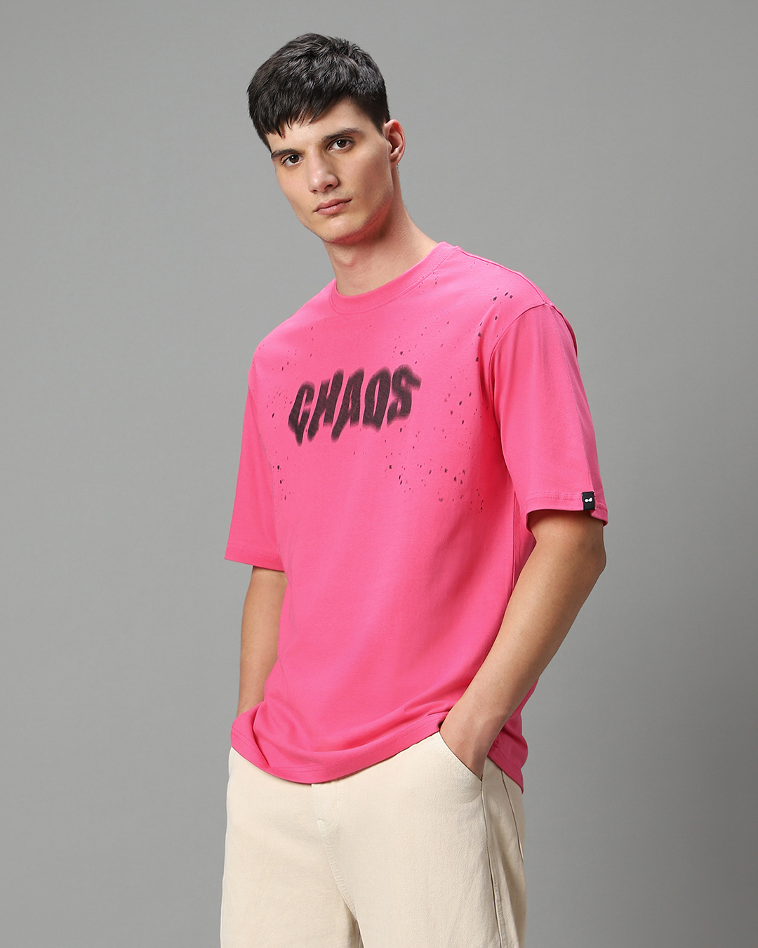 Shop Men's Pink Chaos Graphic Printed Oversized T-shirt-Back