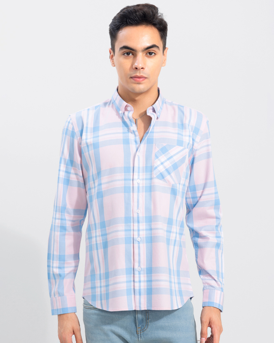 Buy Men's Pink Checked Slim Fit Shirt for Men Pink Online at Bewakoof
