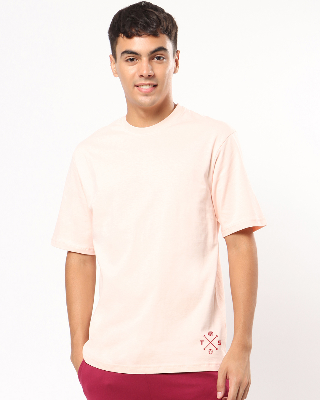 Shop Men's Pink Chibi Iron Back Graphic Printed Oversized T-shirt-Back