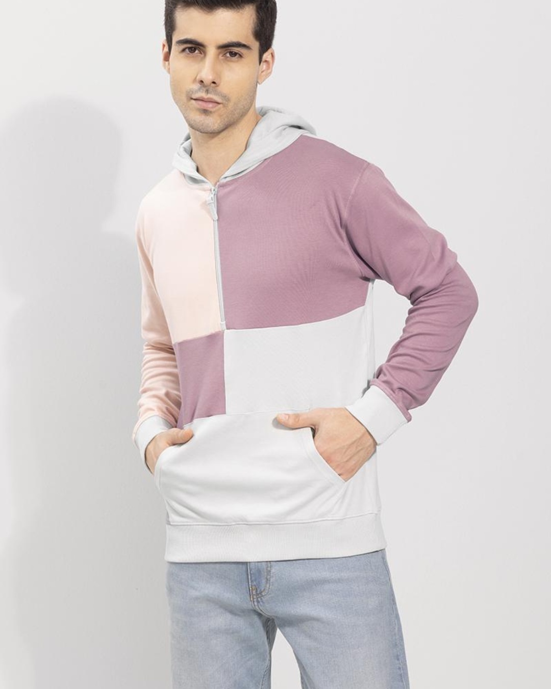 Buy Men's Pink Color Block Hoodie Online at Bewakoof