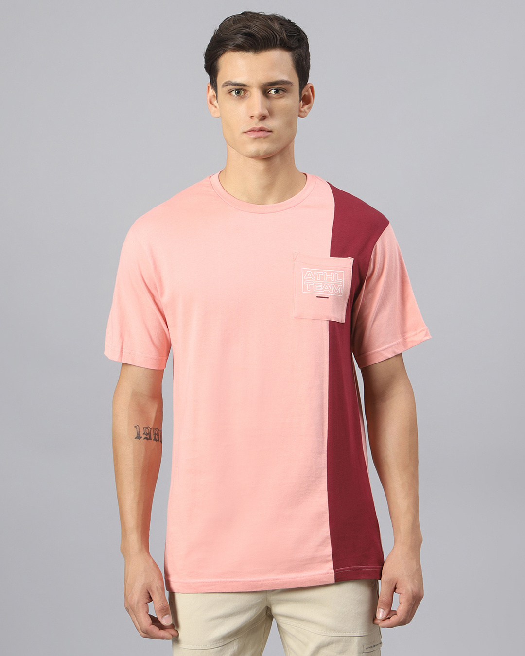 Buy Men's Pink Color Block T-shirt for Men Pink Online at Bewakoof