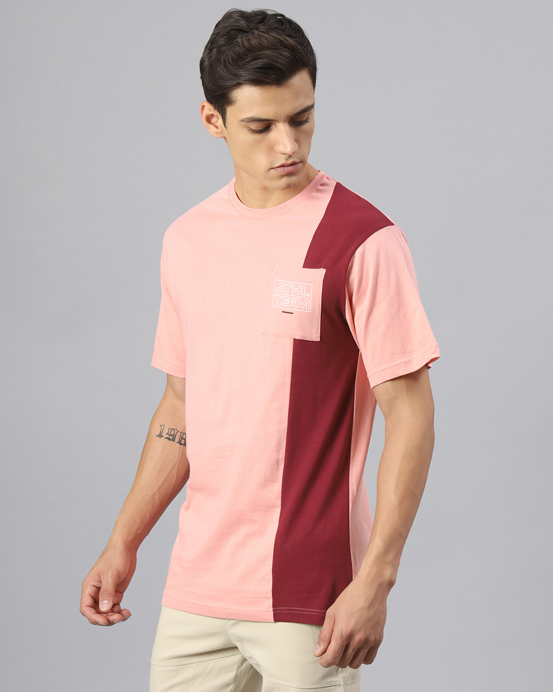 Buy Mens Pink Color Block T Shirt For Men Pink Online At Bewakoof