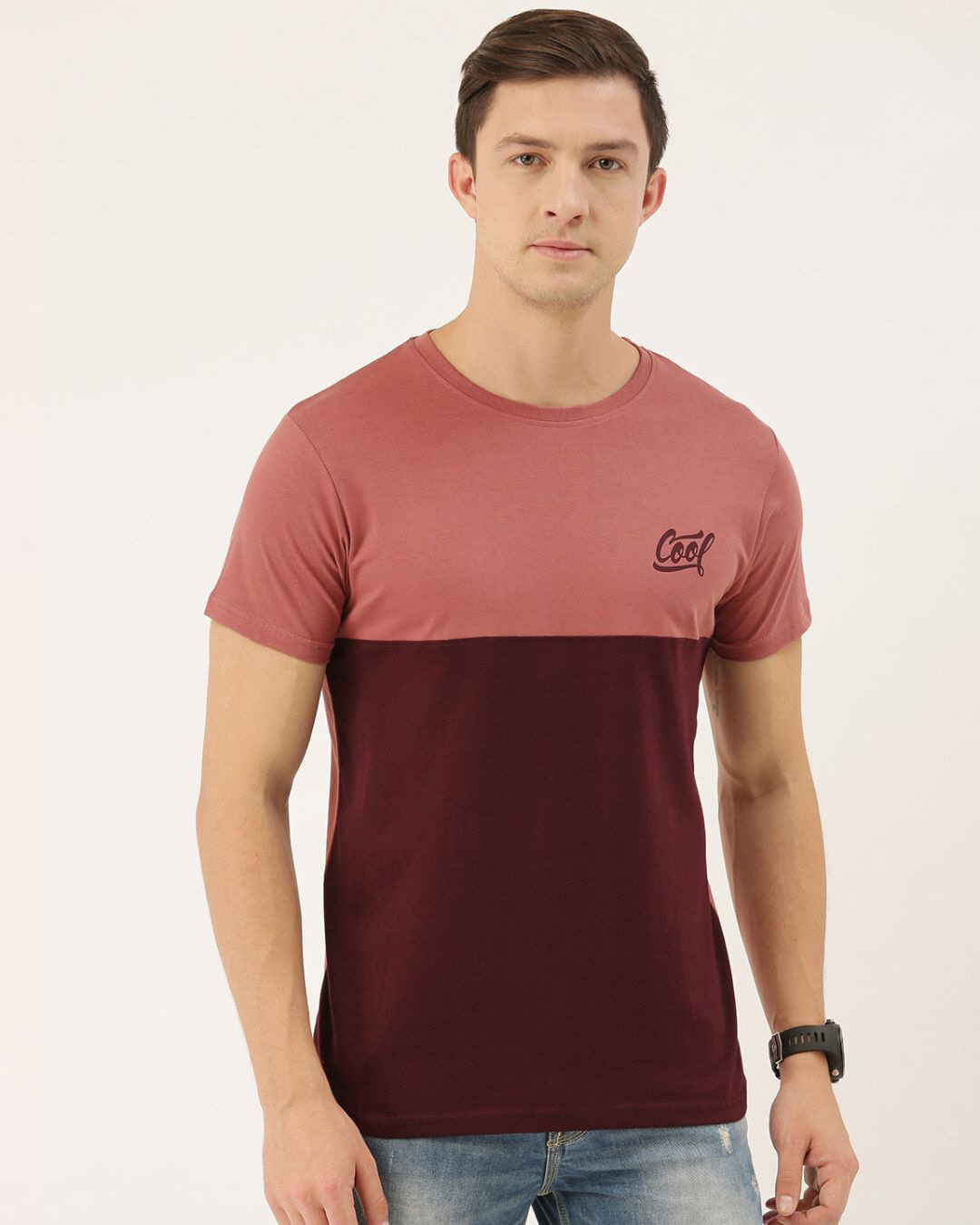 Shop Men's Pink Colourblocked T-shirt-Front