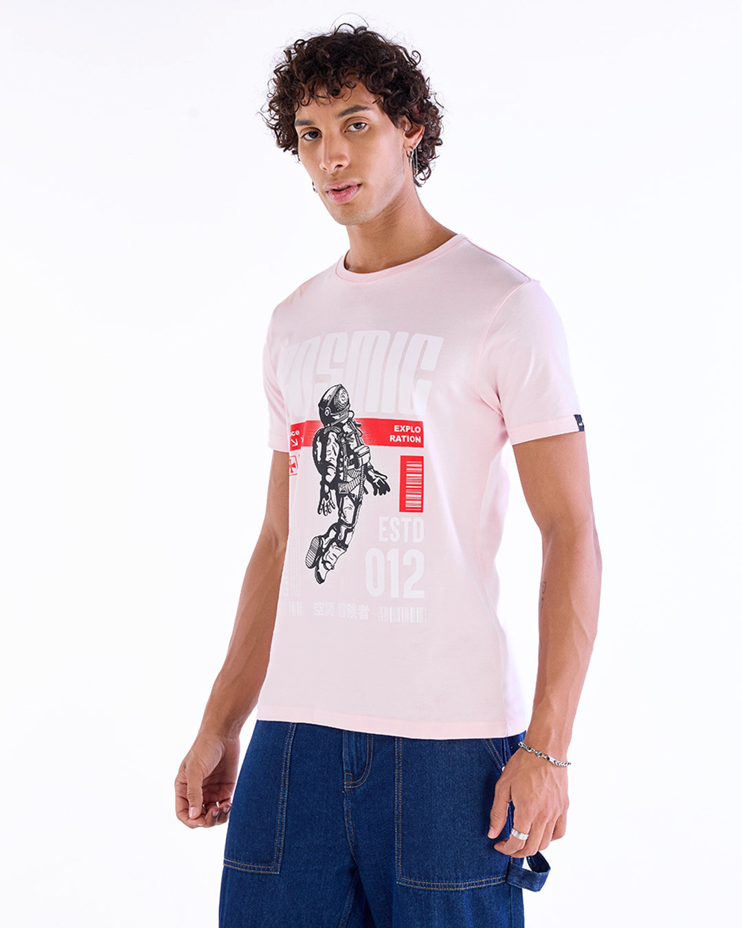 Shop Men's Pink Cosmic Explorer Graphic Printed T-shirt-Back