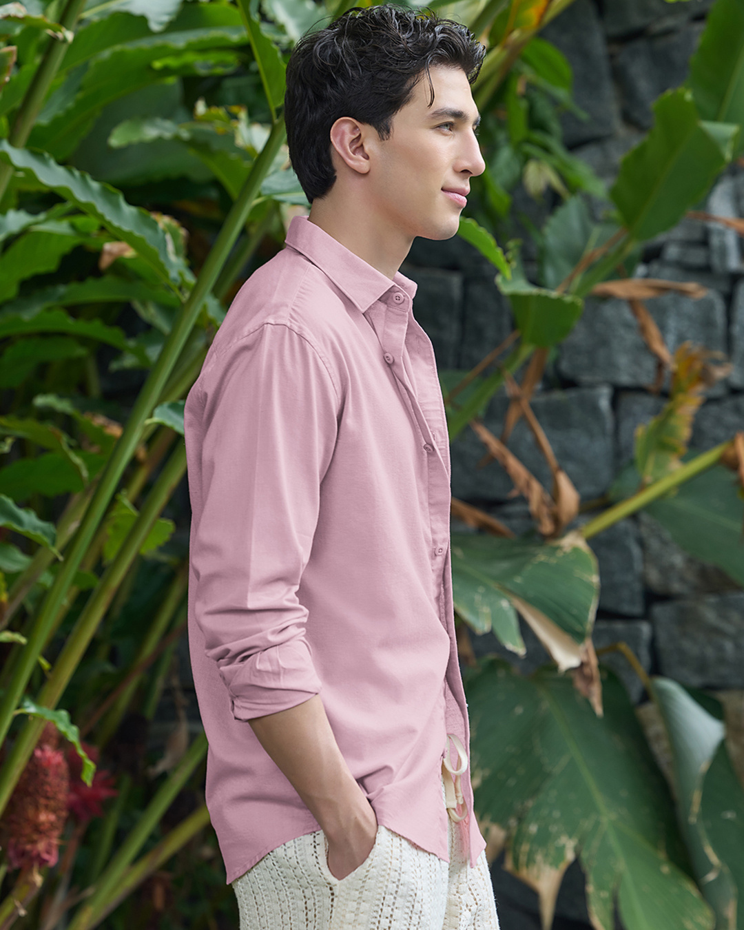 Shop Men's Pink Cotton Linen Shirt-Back