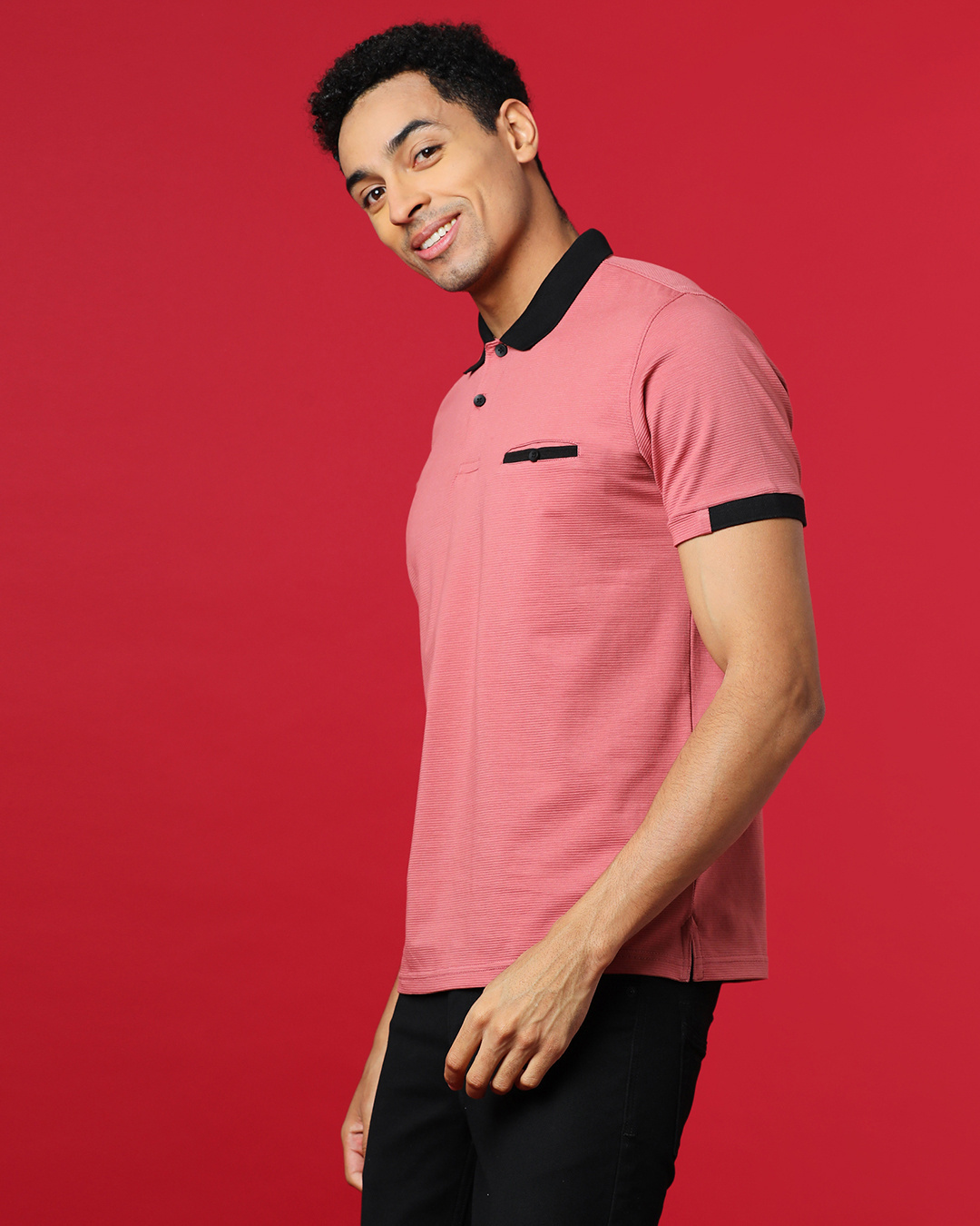 Shop Men's Pink Cotton Polo T-shirt-Back
