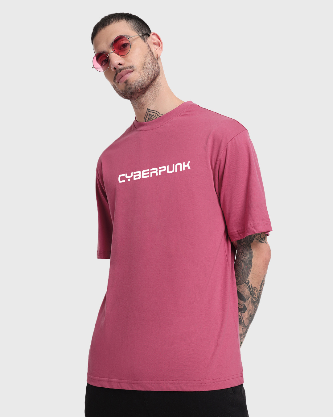 Shop Men's Pink Cyberpunk Graphic Printed Oversized T-shirt-Back