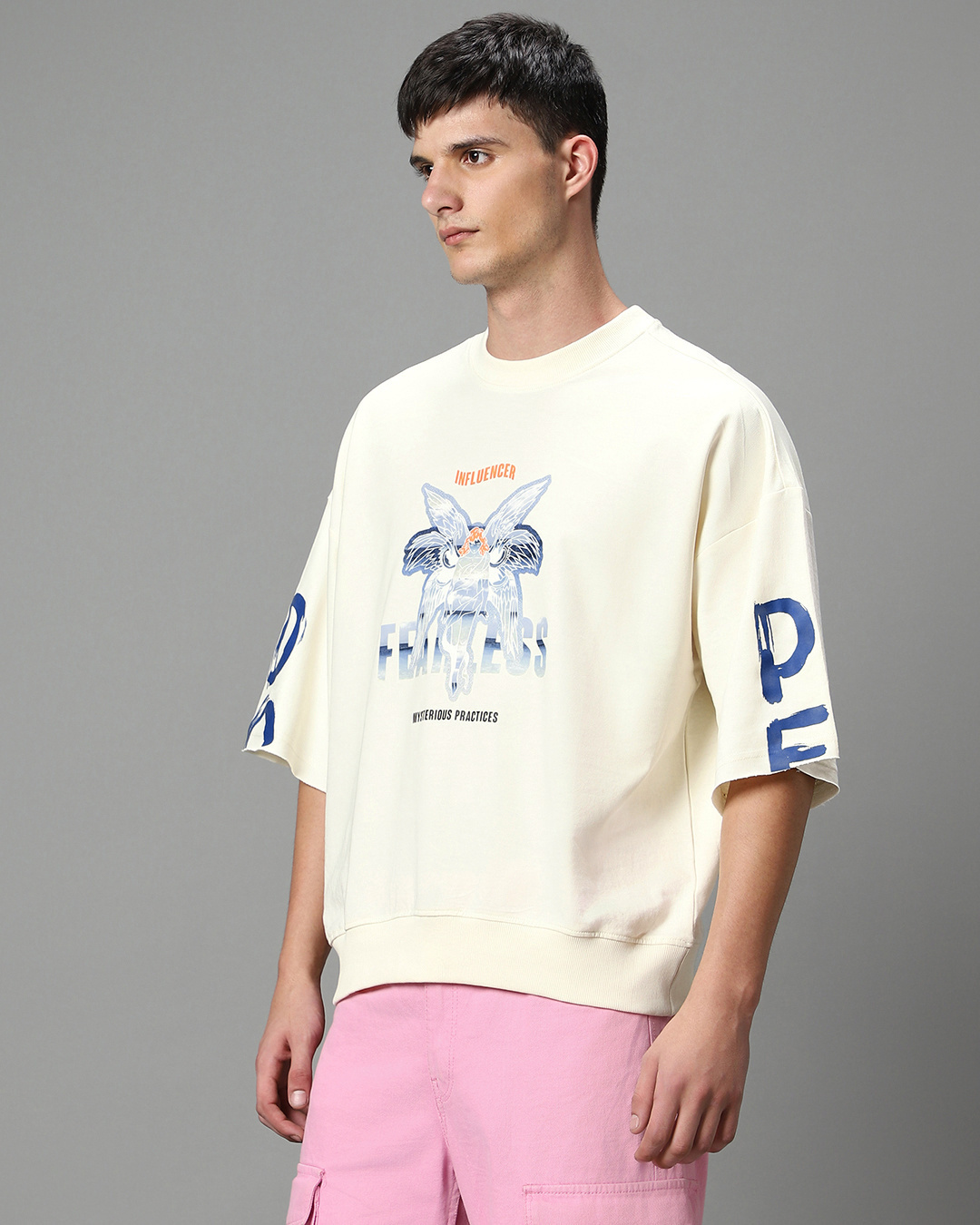 Shop Men's Gardenia Fearless Graphic Printed Super Loose Fit Sweatshirt-Back
