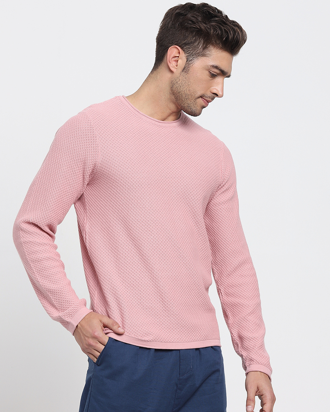 Shop Men's Pink Flat Knit Sweater-Back