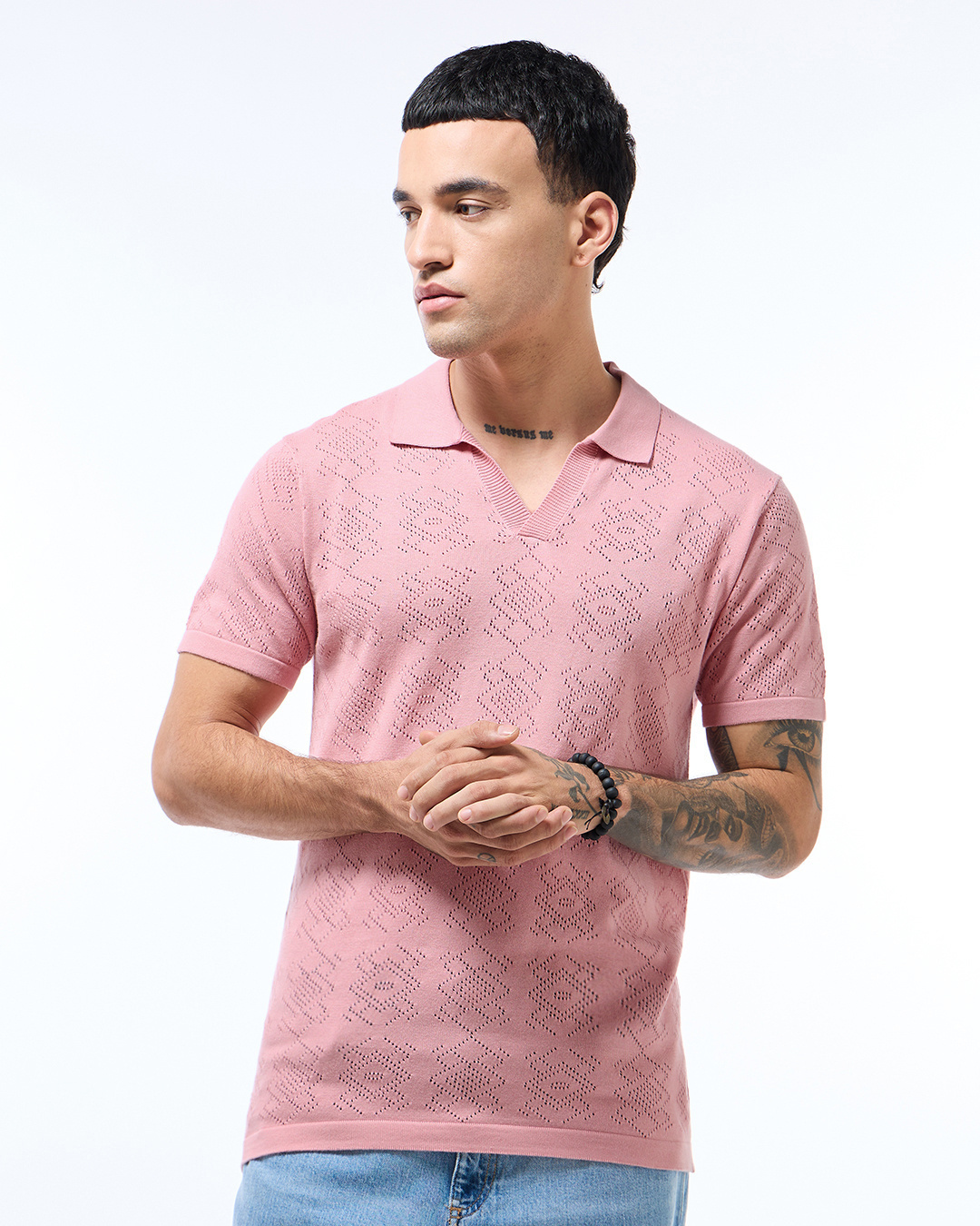 Shop Men's Pink Flatknit Polo T-shirt-Back