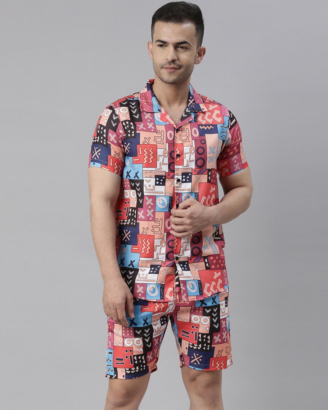 Buy Men's Pink Geometric Printed Co-ord Set Online in India at Bewakoof