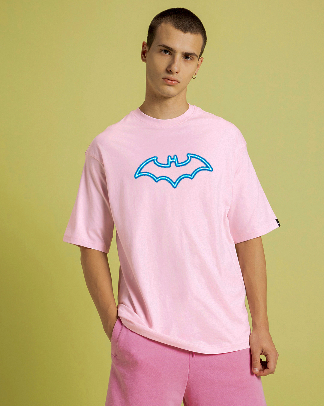 Shop Men's Pink Gotham City Guardian Graphic Printed Oversized T-shirt-Back