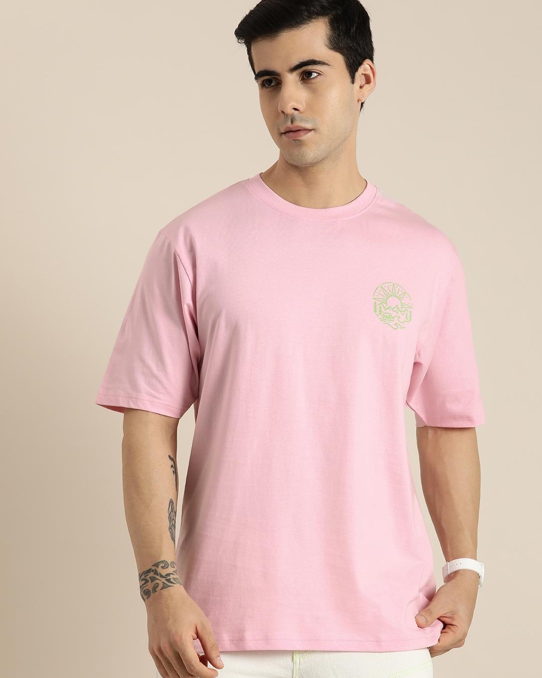 Shop Men's Pink Graphic Printed Oversized T-shirt-Back