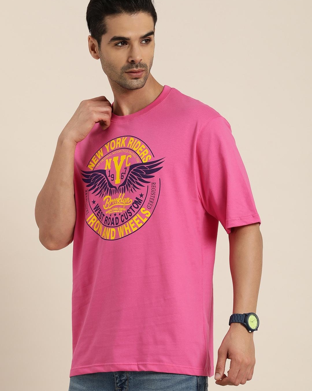 Shop Men's Pink Graphic Printed Oversized T-shirt-Back