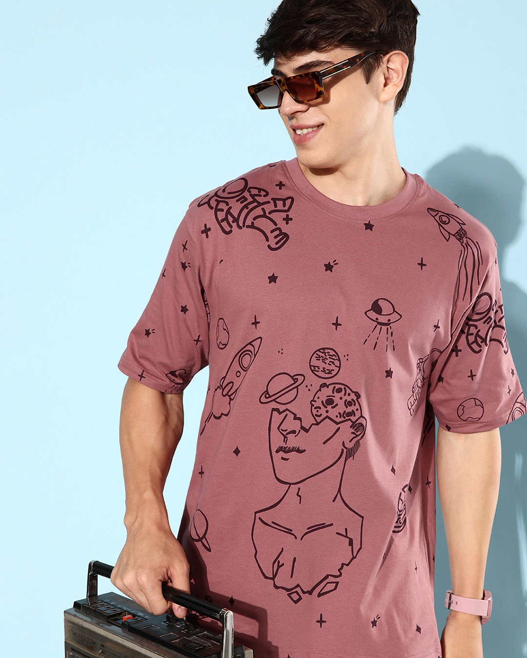 Buy Men's Pink Graphic Printed Oversized Tshirt Online at Bewakoof