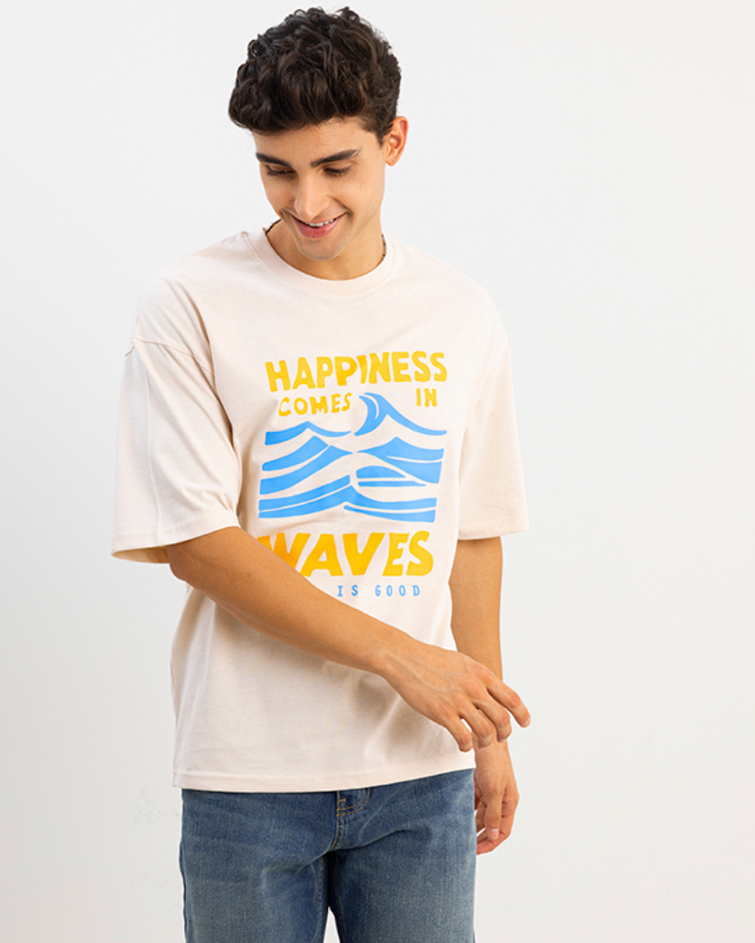 Shop Men's Pink Happiness Comes Typography T-shirt-Back