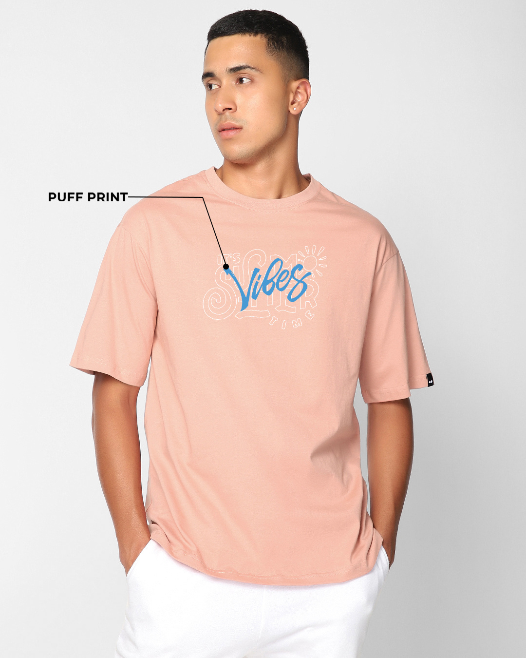 Shop Men's Pink Heat Waves Graphic Printed Oversized T-shirt-Back
