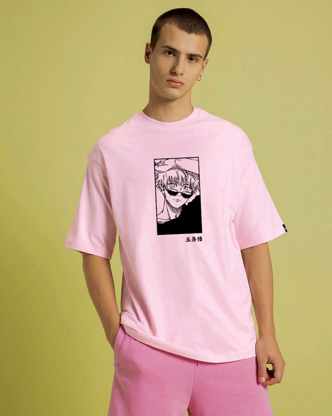 Shop Men's Pink Jujutsu Sorcerer Graphic Printed Oversized T-shirt-Back