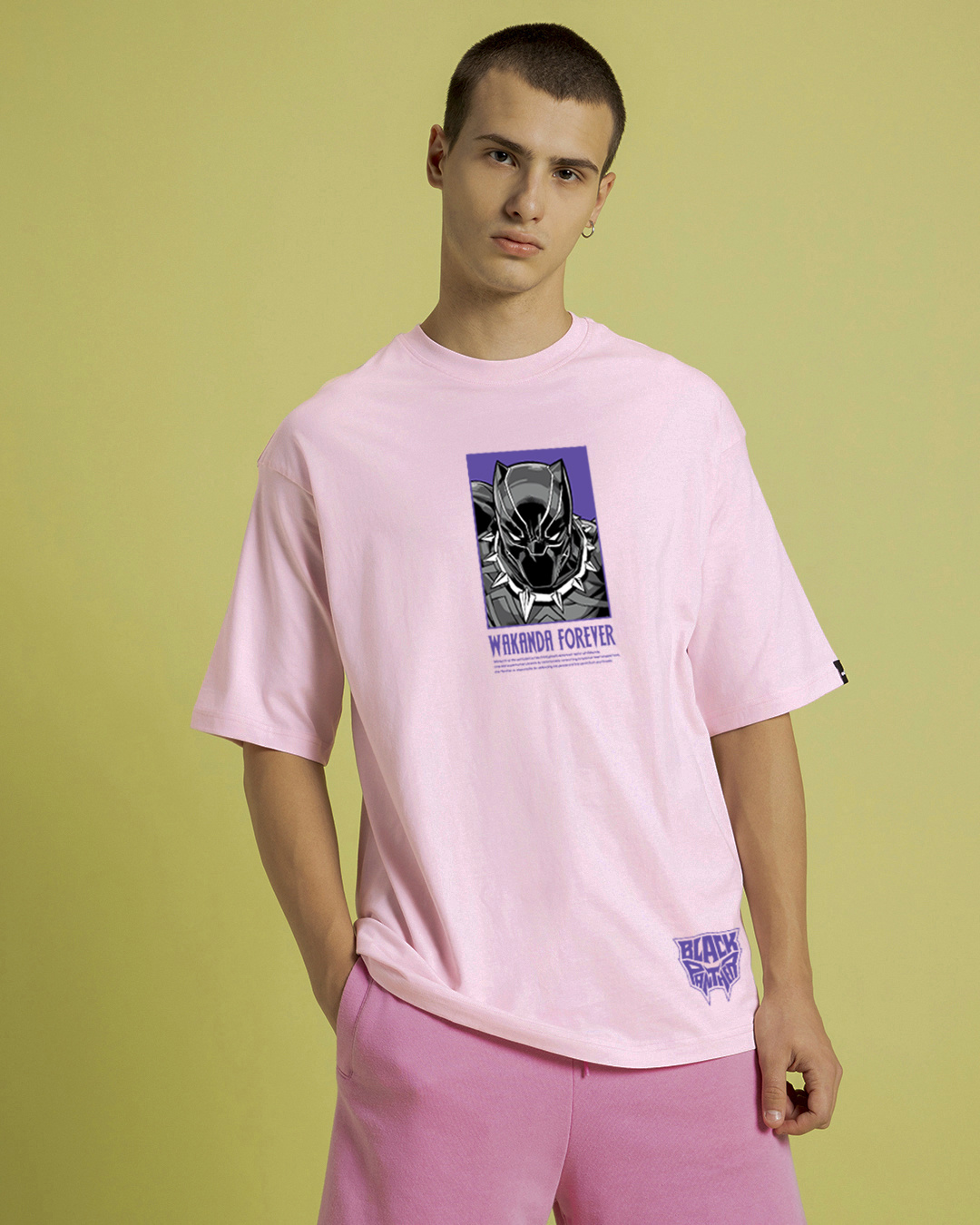 Shop Men's Pink King T Challa Graphic Printed Oversized T-shirt-Back