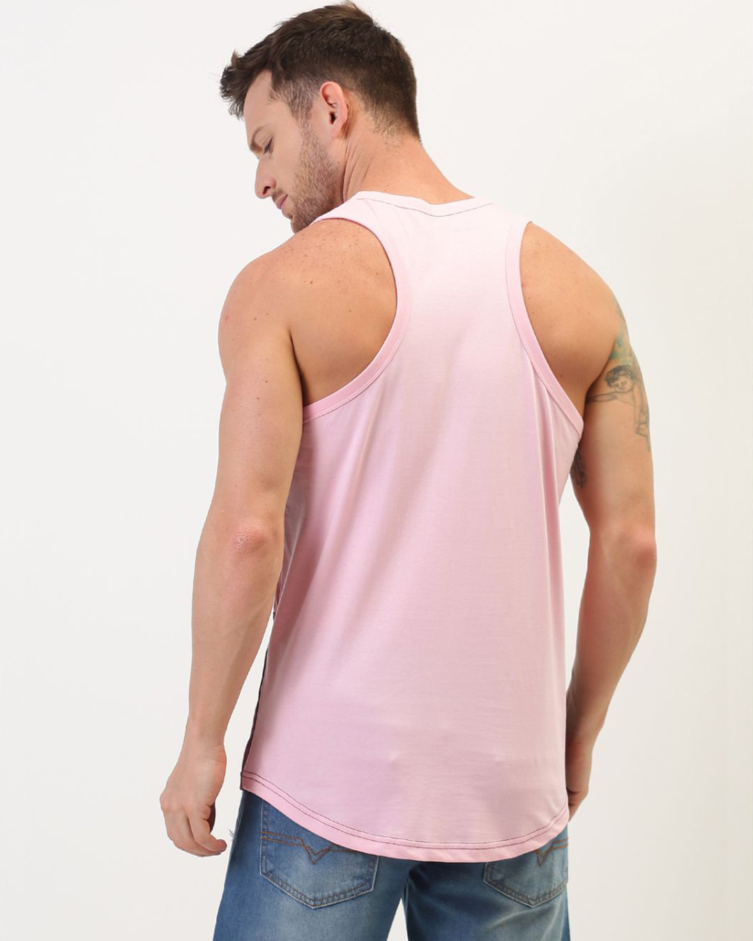 Shop Men's Pink & Maroon Colourblocked Tank Top-Back