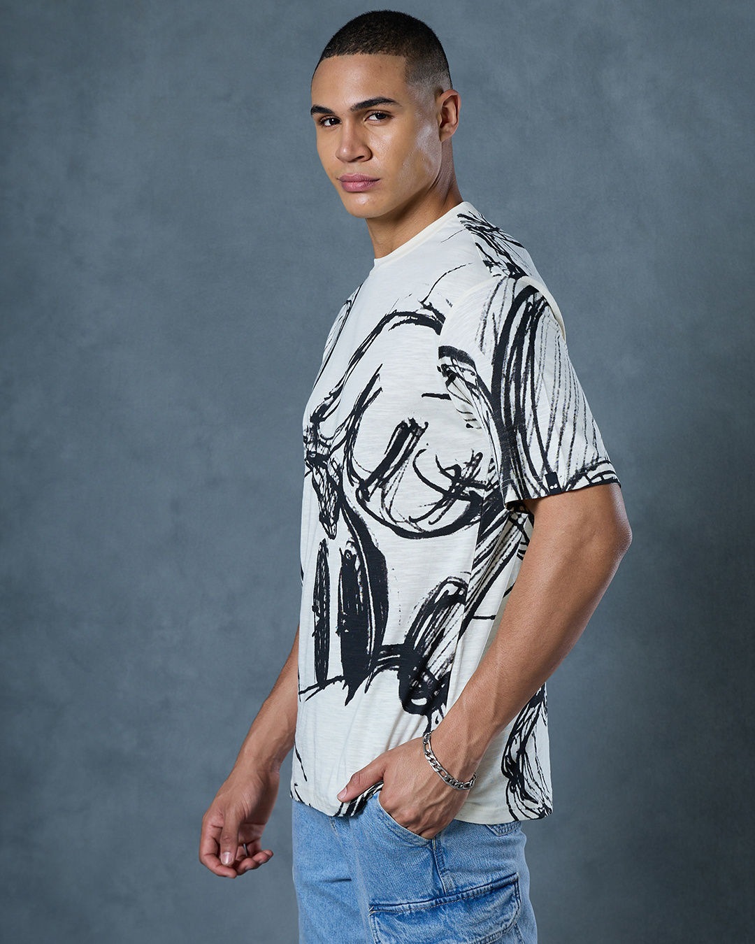 Shop Men's Gardenia Mickey All Over Printed Oversized T-shirt-Back