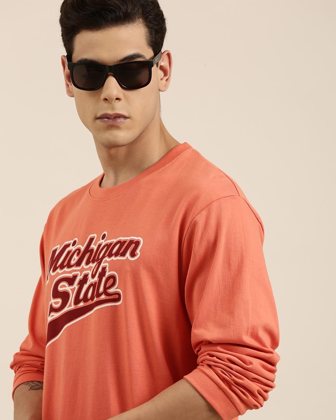Shop Men's Pink Michigan State Typography Oversized T-shirt-Back