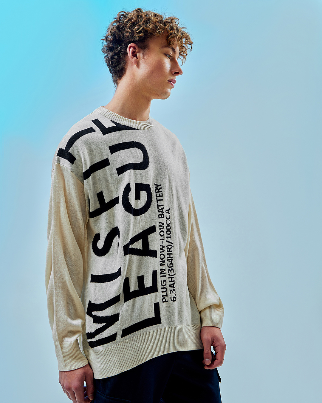 Shop Men's Gardenia Misfit League Typography Flatknit Sweater-Back