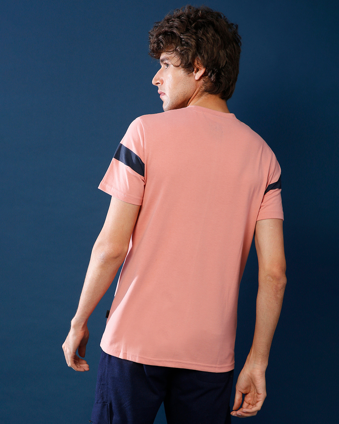 Shop Men's Pink & Navy Blue Striped Regular Fit T-shirt-Back