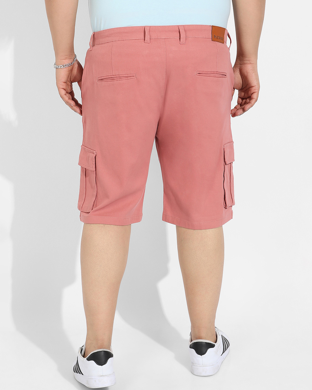 Shop Men's Pink Oversized Plus Size Cargo Shorts-Back
