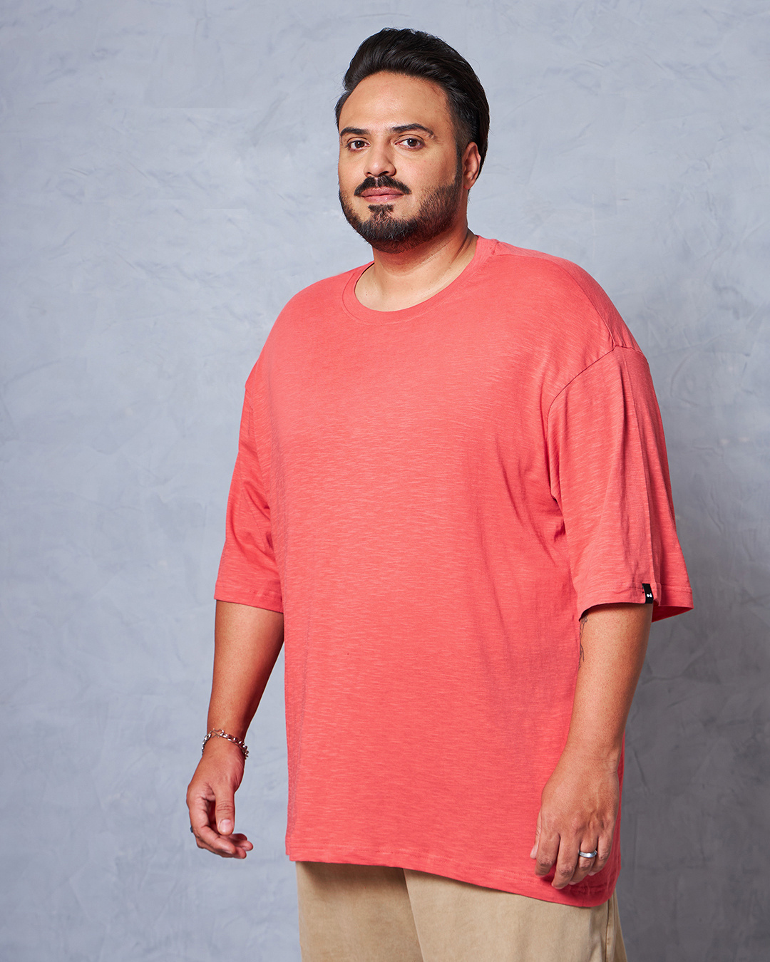 Shop Men's Coral Pink Oversized Plus Size T-shirt-Back